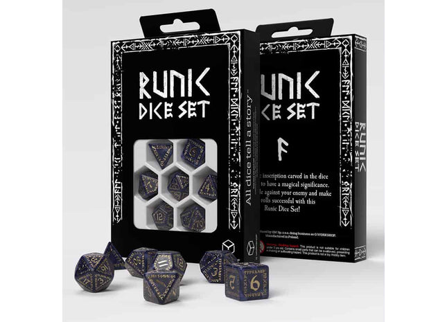 Gamers Guild AZ Q-Workshop Runic Dice Set: Mixed-Blue & Gold (Pre-Order) GTS
