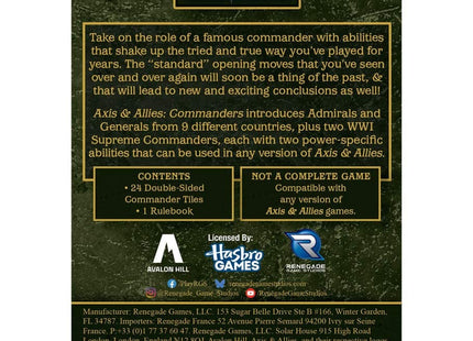 Gamers Guild AZ Renegade Game Studios Axis & Allies: Commanders (Pre-Order) ACD Distribution