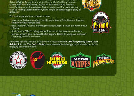 Gamers Guild AZ Renegade Game Studios G.I. JOE RPG Ferocious Fighters: Factions in Action Vol. 1 Sourcebook Renegade Game Studios