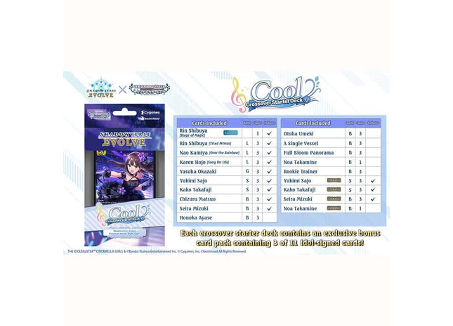 Gamers Guild AZ Shadowverse Evolve Shadowverse Evolve: Crossover Starter Deck: The Idolm@ster Cinderella Girls: Cool - Street Date: 10/11/2024 - ORDER DUE BY: 06/19/2024 - Price: $23.03 Southern Hobby