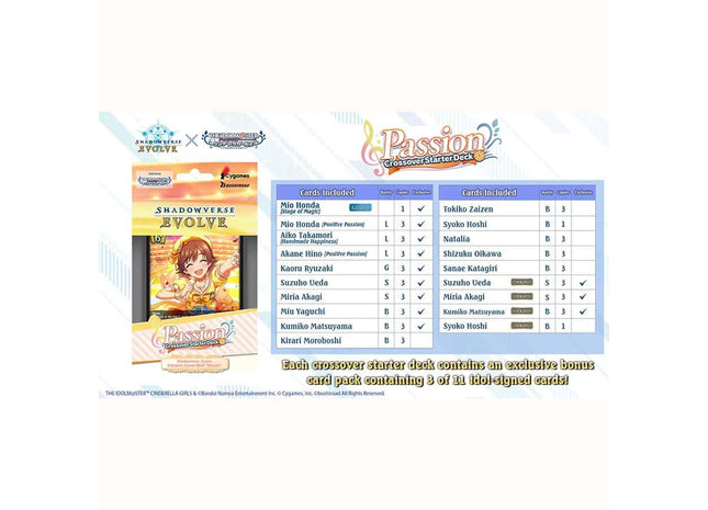 Gamers Guild AZ Shadowverse Evolve Shadowverse Evolve: Crossover Starter Deck: The Idolm@ster Cinderella Girls: Passion - Street Date: 10/11/2024 - ORDER DUE BY: 06/19/2024 - Price: $23.03 Southern Hobby