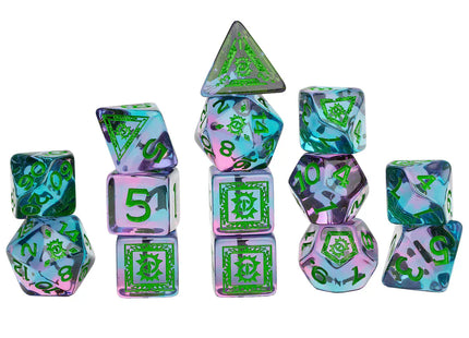 Gamers Guild AZ Sirius Dice Sirius Dice: D&D Warlock Purple & Green - 14pc Dice Set (Pre-Order) GTS