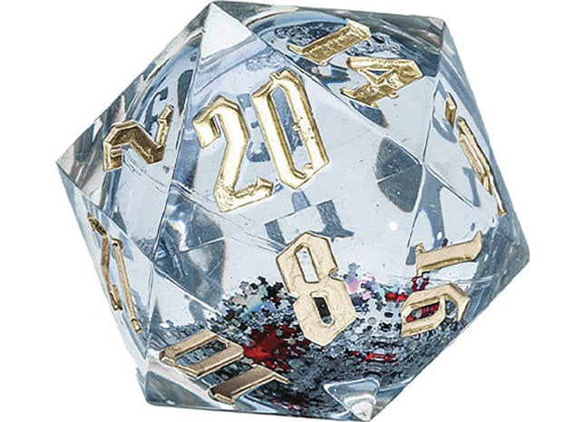 Gamers Guild AZ SIRIUS DICE Snow Globe: 54mm D20 - Silver Ink, Silver Glitter, Red and Green Snowflakes AGD