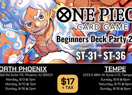 Gamers Guild AZ Tempe - 8/9 @ 6pm - One Piece Beginners Deck Party 2026 [ST-31]~[ST-36] Gamers Guild AZ