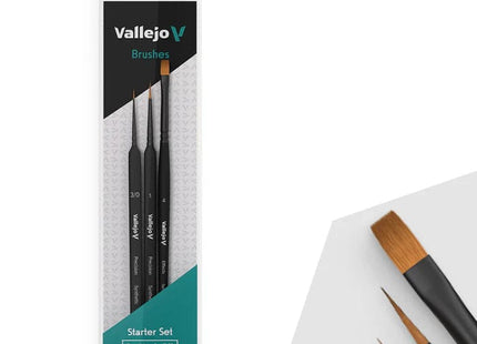 Gamers Guild AZ Vallejo Vallejo Brush Set: Starter (Round No.1 & 3/0 Triangular Handle, Flat No.4, synthetics) (Pre-Order) ACD Distribution