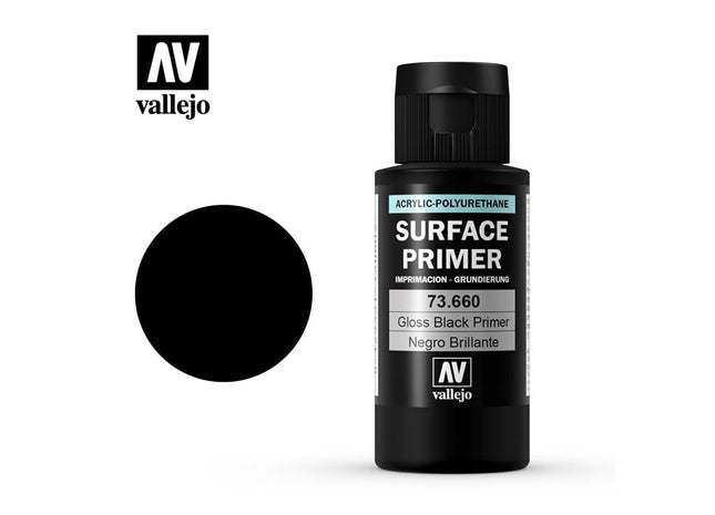 Gamers Guild AZ Vallejo Vallejo: Surface Primer 73.660 Gloss Black Primer 60ml HobbyTyme