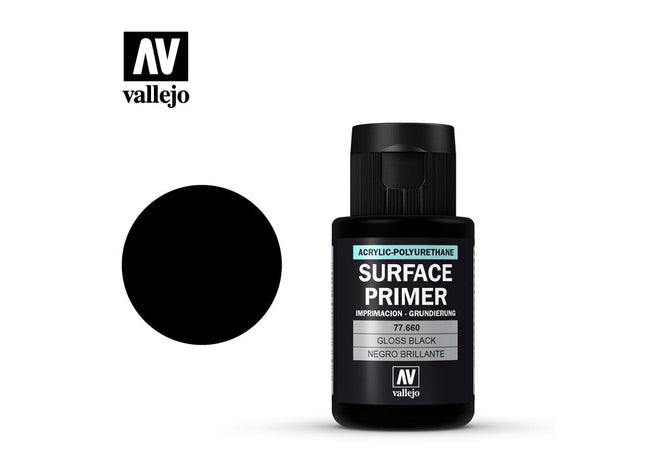 Gamers Guild AZ Vallejo Vallejo: Surface Primer 77.660 Gloss Black Primer 32ml HobbyTyme