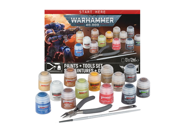 Gamers Guild AZ Warhammer 40K Warhammer Colour Paint: Paints + Tools Set (Pre-Order) Games-Workshop