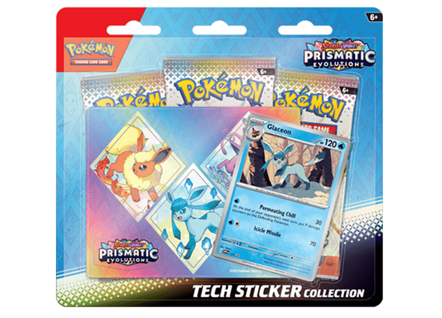 Gamers Guild AZ Wholesale Pokemon TCG: Scarlet and Violet - Prismatic Evolutions Sticker Collection [Glaceon]  - Street Date: 01/17/2025 - ORDER DUE BY: 12/02/2024 - Price: $12.74 Pokemon