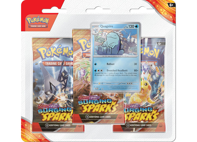 Gamers Guild AZ Wholesale Pokemon TCG: SV08 - Surging Sparks - Three-Booster Blister [Quagsire]- Street Date: 11/08/2024 - ORDER DUE BY: 10/23/2024 Price: $9.76 Pokemon