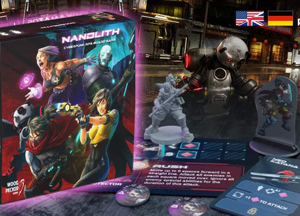 Gamers Guild AZ Woodpecker Games Nanolith: Cyberpunk RPG Board Game (Pre-Order) Quartermaster Direct