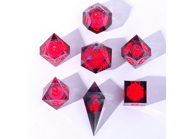 Gamers Guild AZ HYMGHO HYMGHO Dice: BRR059 - Sharp Edge Liquid Core Resin - Glow in The Dark - Red HYMGHO