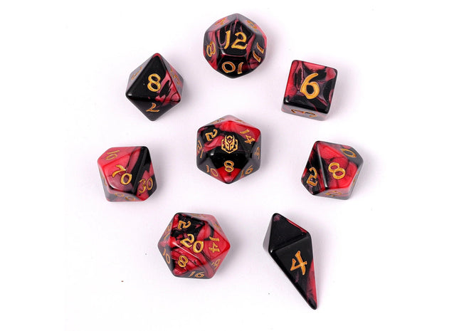 Gamers Guild AZ HYMGHO HYMGHO Dice: HY02013 Wyrmforged Rollers - Rounded Edge 8 Piece Polyhedral Dice set - Blood Pact HYMGHO