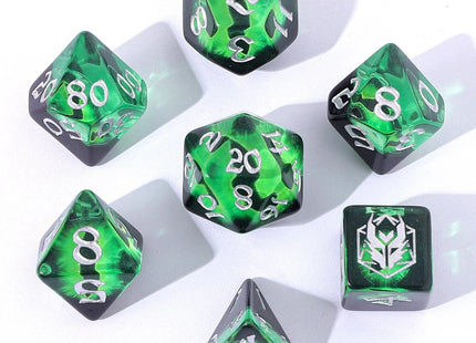 Gamers Guild AZ HYMGHO HYMGHO Dice: HY00332  - Wyrmforged Rollers - Rounded Resin Polyhedral Dice - Dragon Eye Green HYMGHO