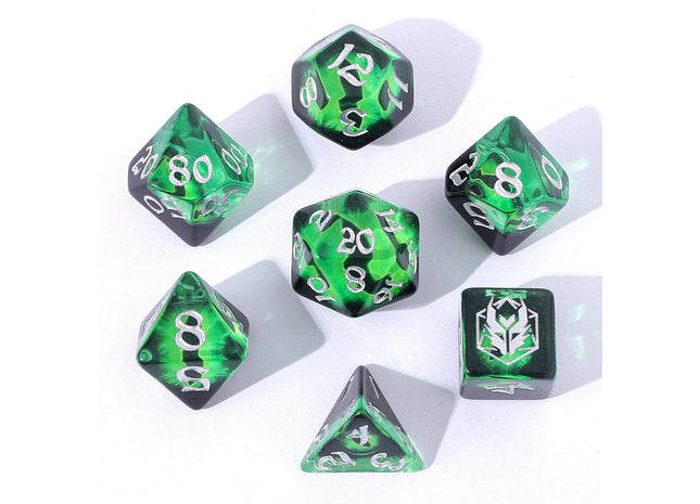 Gamers Guild AZ HYMGHO HYMGHO Dice: HY00332  - Wyrmforged Rollers - Rounded Resin Polyhedral Dice - Dragon Eye Green HYMGHO