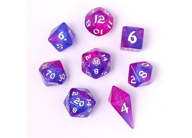 Gamers Guild AZ HYMGHO HYMGHO Dice: HY02008 Wyrmforged Rollers - Rounded Edge 8 Piece Polyhedral Dice set - Fairy Farts HYMGHO