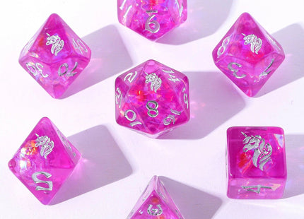 Gamers Guild AZ HYMGHO HYMGHO Dice: HY00329 - Wyrmforged Rollers - Rounded Resin Polyhedral Dice - Lumina Unicornia HYMGHO