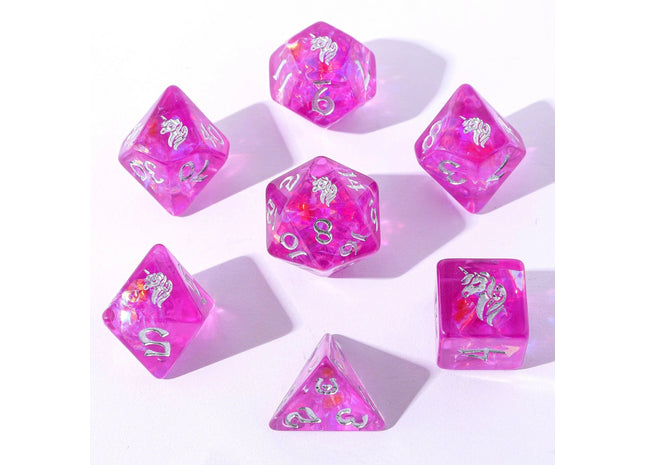 Gamers Guild AZ HYMGHO HYMGHO Dice: HY00329 - Wyrmforged Rollers - Rounded Resin Polyhedral Dice - Lumina Unicornia HYMGHO
