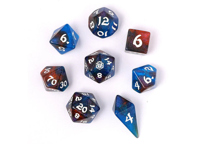 Gamers Guild AZ HYMGHO HYMGHO Dice: HY02009 Wyrmforged Rollers - Rounded Edge 8 Piece Polyhedral Dice set - Mystic Nebula HYMGHO
