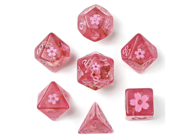 Gamers Guild AZ HYMGHO HYMGHO Dice: HY00324  - Wyrmforged Rollers Sakura Blossom RPG Dice Set - Pink Ink HYMGHO