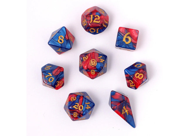 Gamers Guild AZ HYMGHO HYMGHO Dice: HY02010 Wyrmforged Rollers - Rounded Edge 8 Piece Polyhedral Dice set - Stormcaller HYMGHO