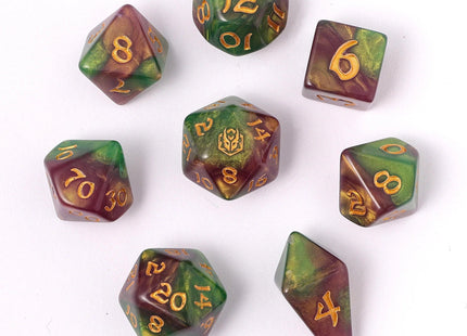Gamers Guild AZ HYMGHO HYMGHO Dice: HY02005 - Wyrmforged Rollers - Rounded Edge 8 Piece Polyhedral Dice set - Wyvern Venom HYMGHO